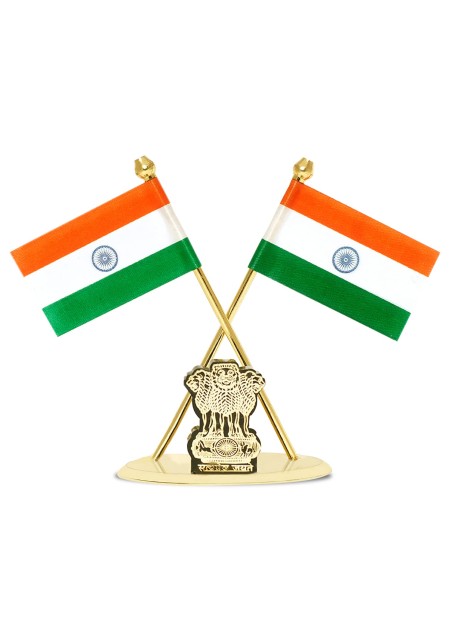 Voila Unity Indian National Flag with Satyamev Jayate Symbol Gold Plated & Brass for Car Dashboard Round Flag